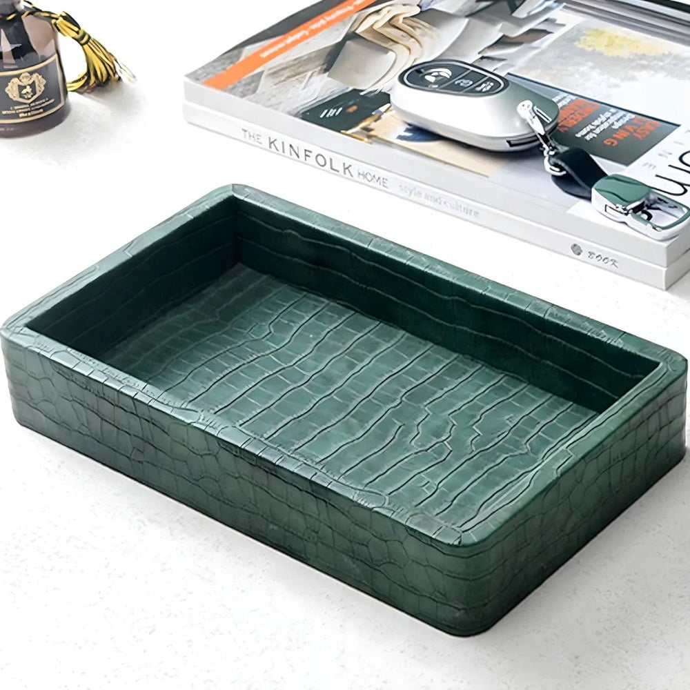 Crocodile-Texture Organizer Tray, Wooden Jewelry and Key Catchall — product view 3