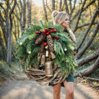 Boho Christmas Wreath with Pinecones, Berries & Golden Bells - product view 3