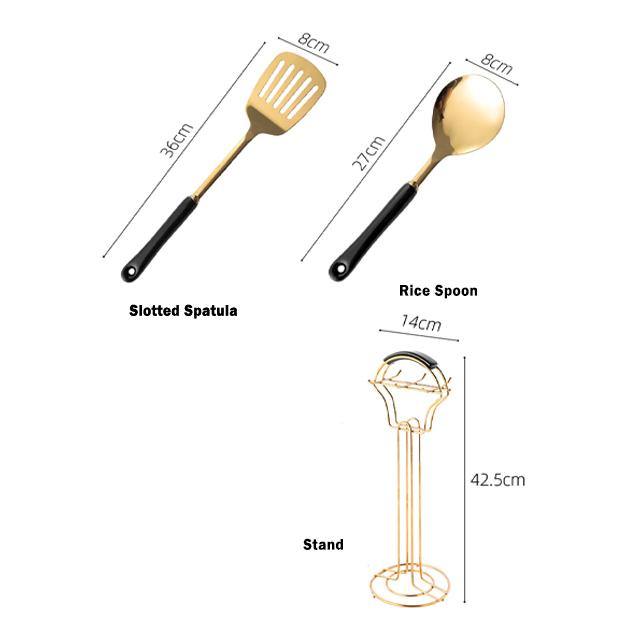 SacredHut | Golden Kitchen Utensils with Stand