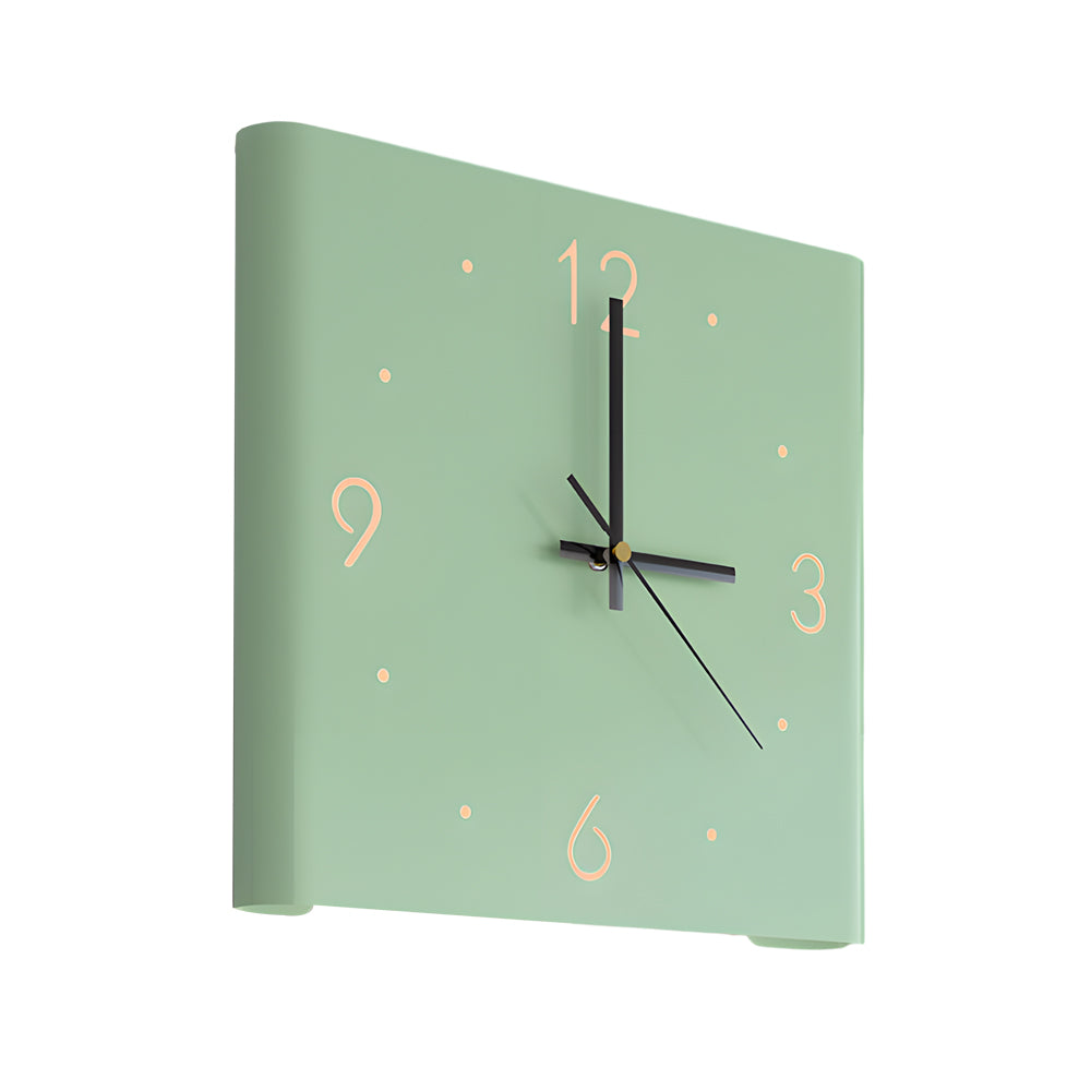 Square LED Wall Clock, Silent Backlit Clock with USB Charging — Green, Single Sided