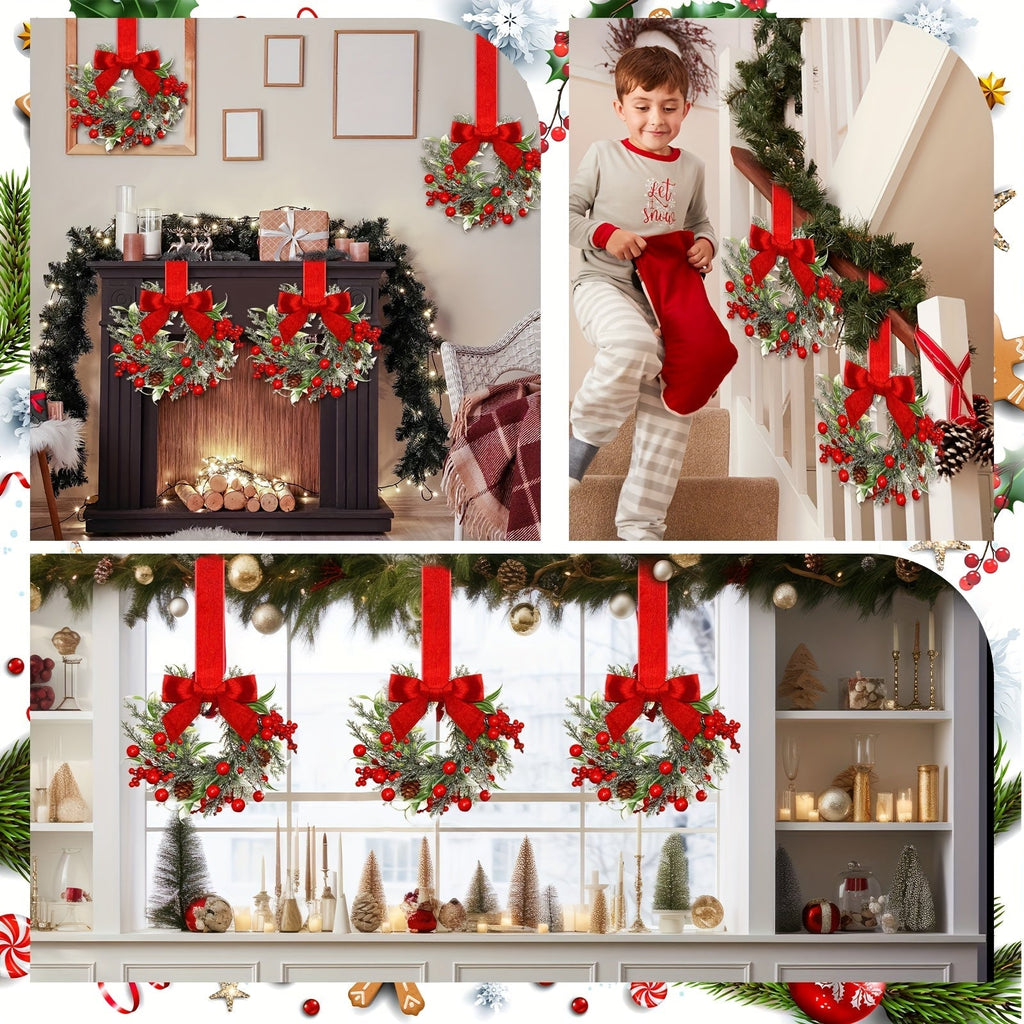 Mini Christmas Wreaths with Red Bows & Pinecones, Set of 6 - product view 6