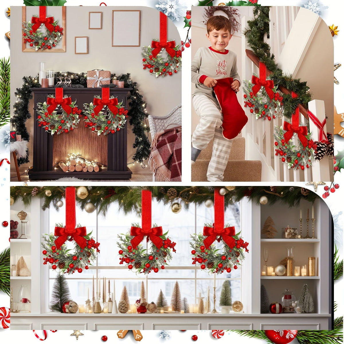 Mini Christmas Wreaths with Red Bows & Pinecones, Set of 6 - product view 6