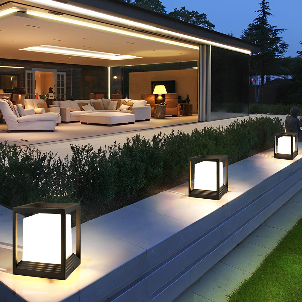 Square Garden Pedestal Light, Solar or Hardwired LED, IP54 — Solar, 5.9''x5.9''x7.3''