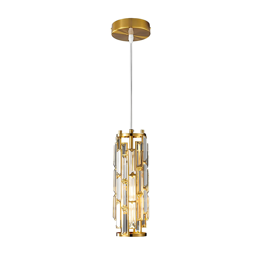Mini Crystal Pendant Light, Single-Light E27 Glass Ceiling Lamp — Gold, 1-Light