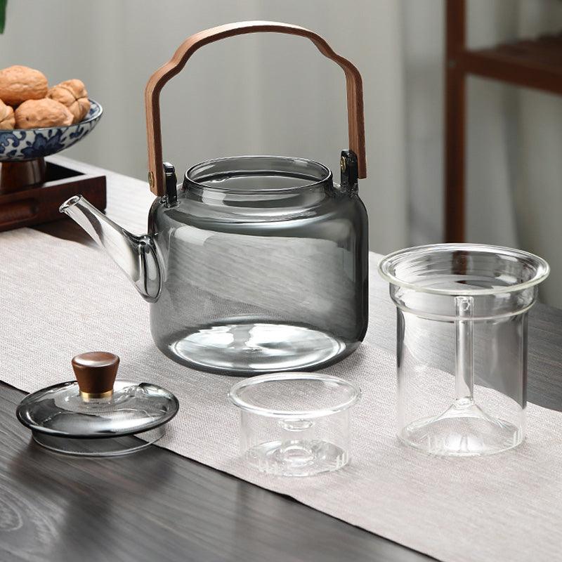 SacredHut | Grijzen Teekanne | Wood & Glass, Tea Maker