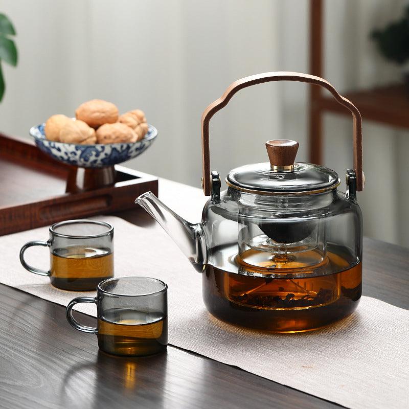 SacredHut | Grijzen Teekanne | Wood & Glass, Tea Maker