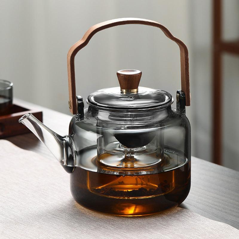 SacredHut | Grijzen Teekanne | Wood & Glass, Tea Maker