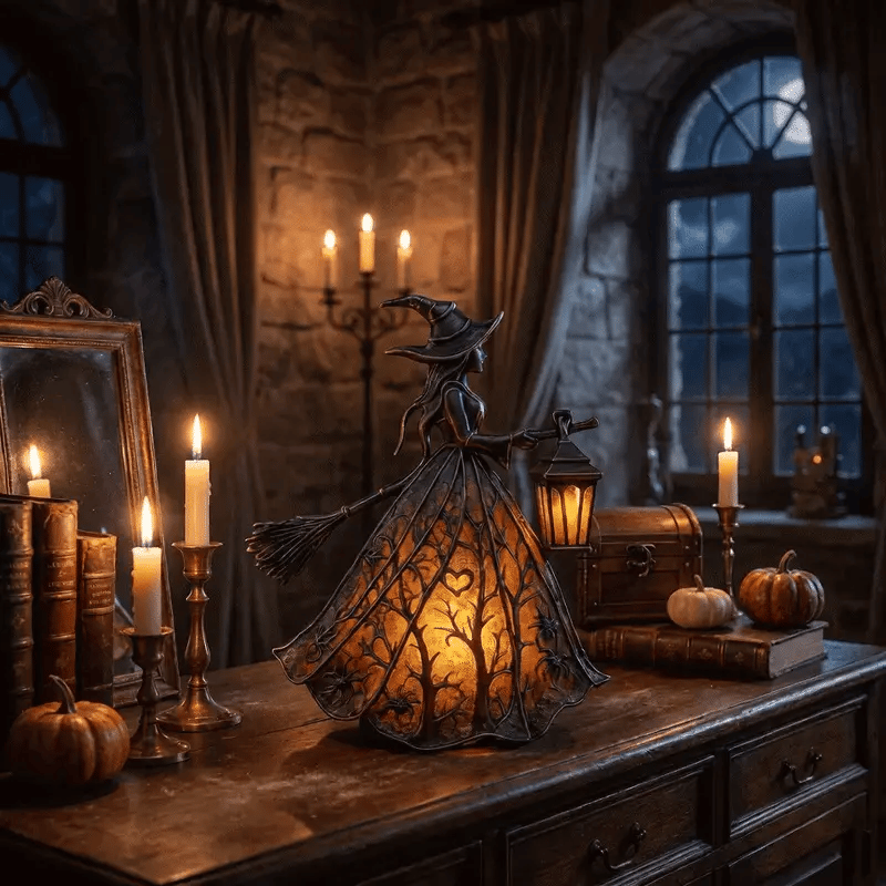 Halloween Witch Lantern Lamp, Battery LED Resin Figurine - product view 2