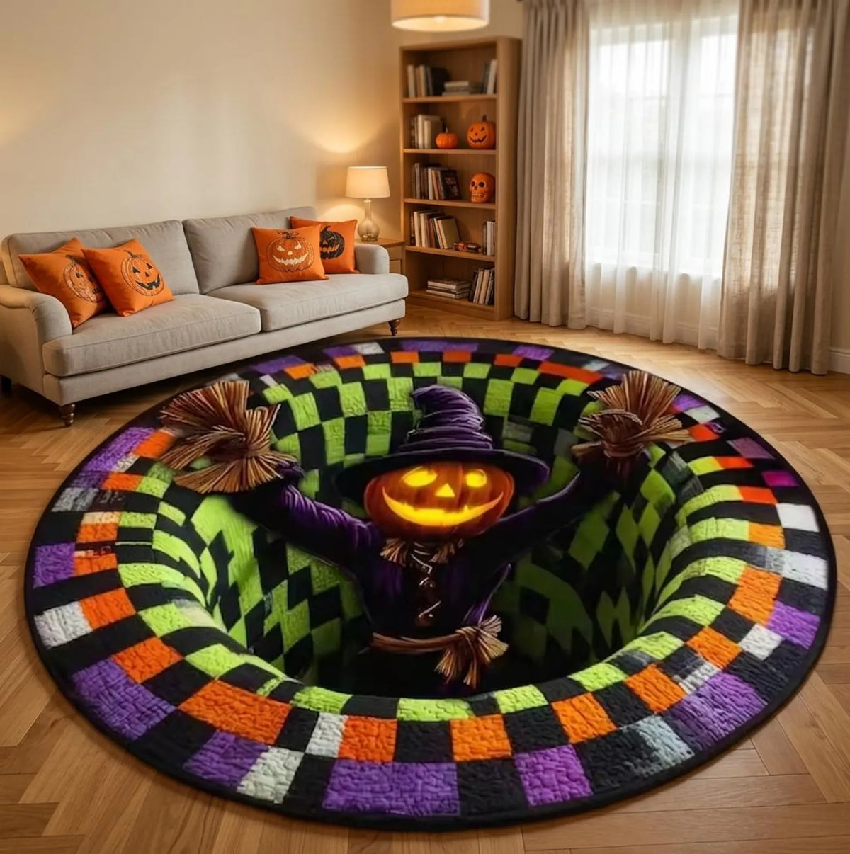 Halloween Optical Illusion Round Rug, Non-Slip Floor Mat - product view 6