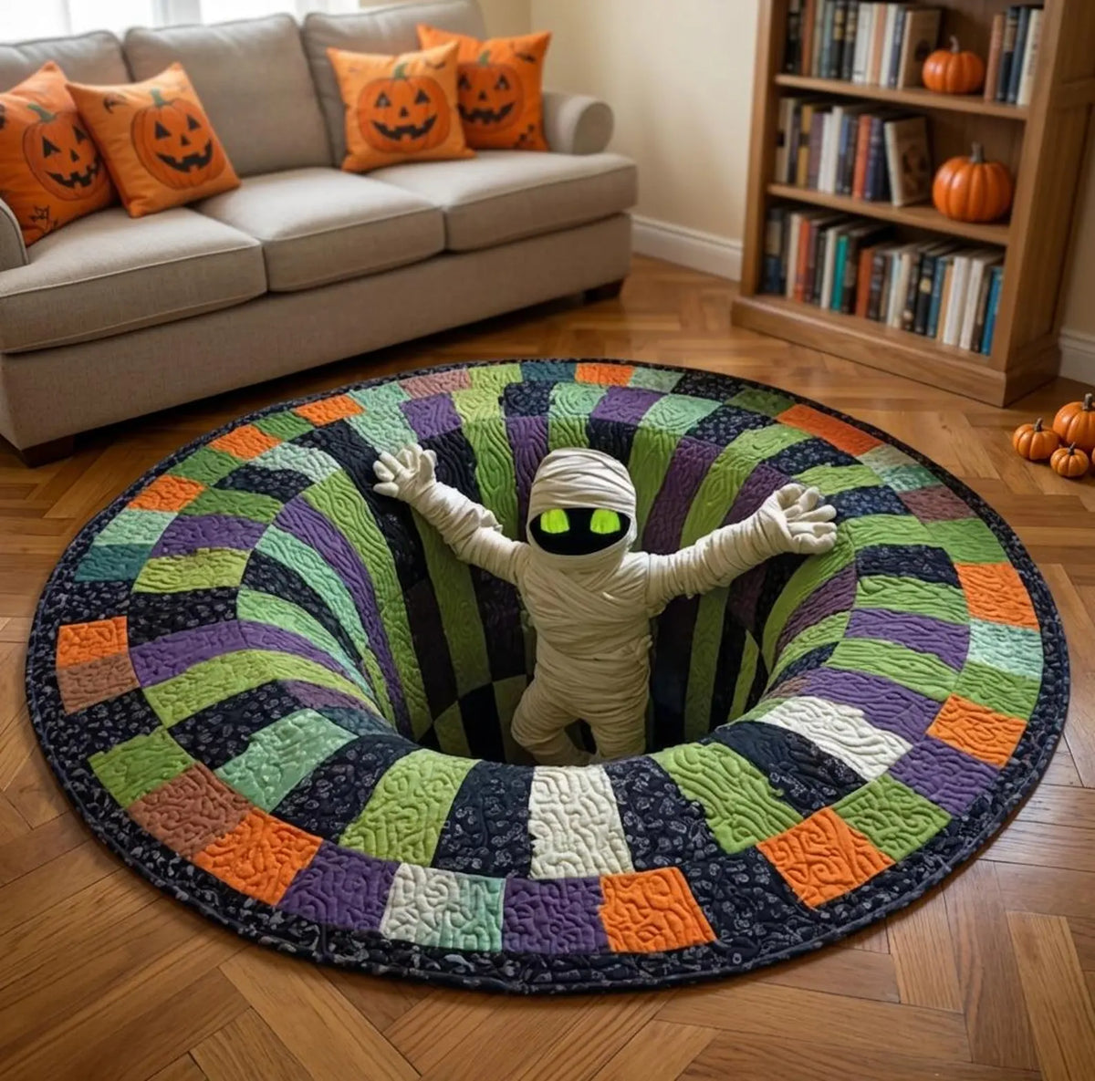 Halloween Optical Illusion Round Rug, Non-Slip Floor Mat - product view 5