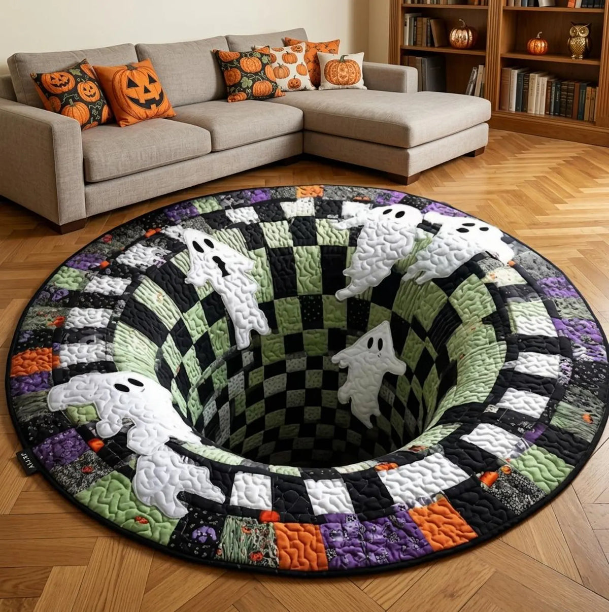 Halloween Optical Illusion Round Rug, Non-Slip Floor Mat - product view 3
