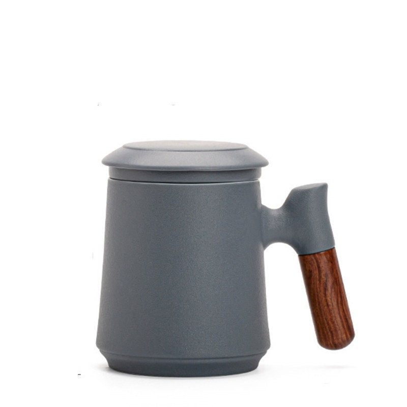 SacredHut | Japanese Ceramic Tea Mug Set with Tea Strainer and Lid, Handmade