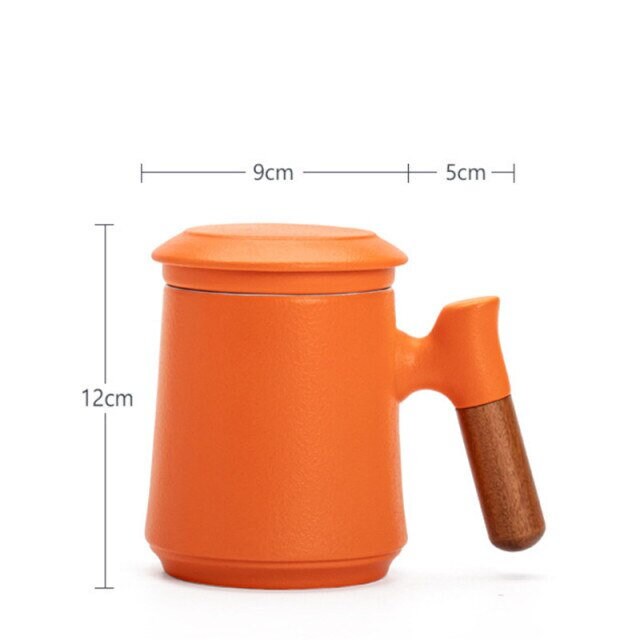 SacredHut | Japanese Ceramic Tea Mug Set with Tea Strainer and Lid, Handmade