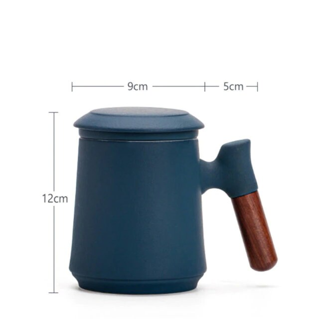 SacredHut | Japanese Ceramic Tea Mug Set with Tea Strainer and Lid, Handmade