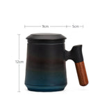 SacredHut | Japanese Ceramic Tea Mug Set with Tea Strainer and Lid, Handmade