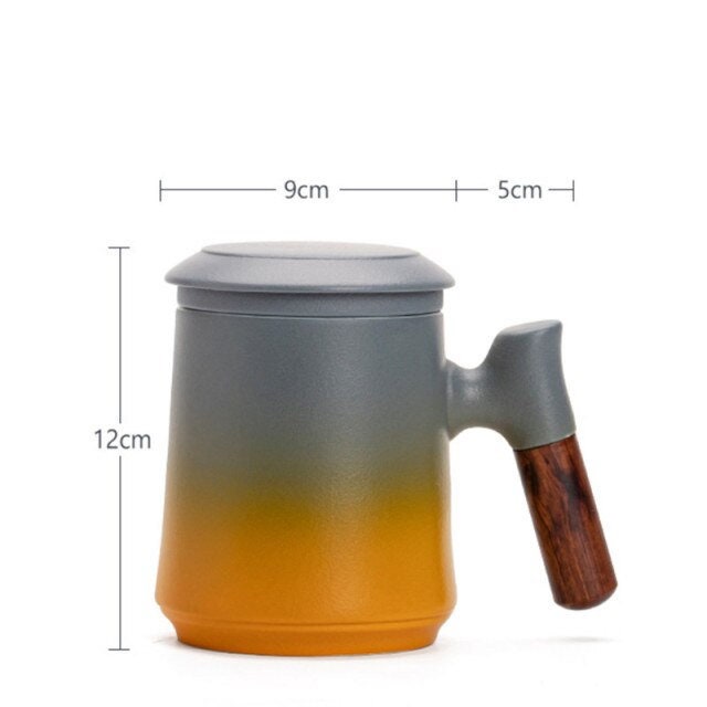 SacredHut | Japanese Ceramic Tea Mug Set with Tea Strainer and Lid, Handmade