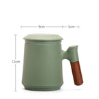 SacredHut | Japanese Ceramic Tea Mug Set with Tea Strainer and Lid, Handmade