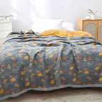 Ginkgo Leaf Cotton Throw Blanket, Reversible Blue and Yellow Design — product view 2