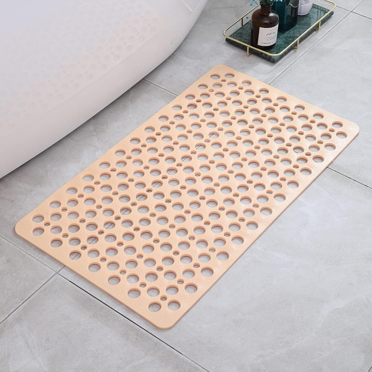 Non-Slip Shower Mat with Suction Cups & Drain Holes — Beige
