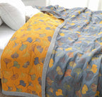 Ginkgo Leaf Cotton Throw Blanket, Reversible Blue and Yellow Design — product view 4