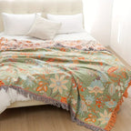 100% Cotton Floral Boho Throw Blanket with Tassels — product view 9