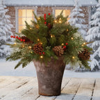 Pre-Lit Evergreen Christmas Urn Filler, Battery-Powered LED Decor - product view 2