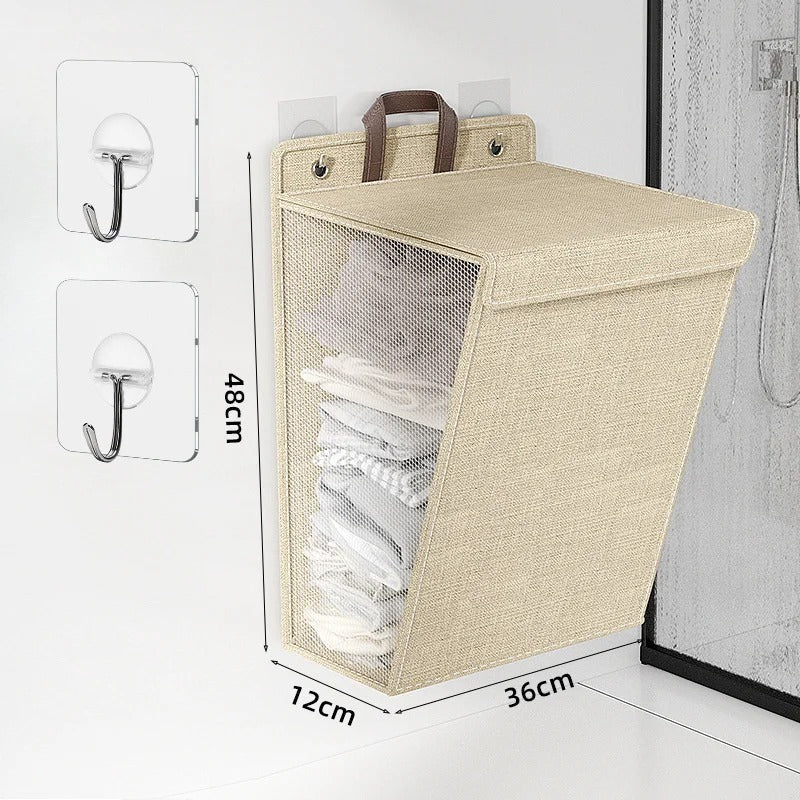 Wall-mounted foldable linen laundry hamper