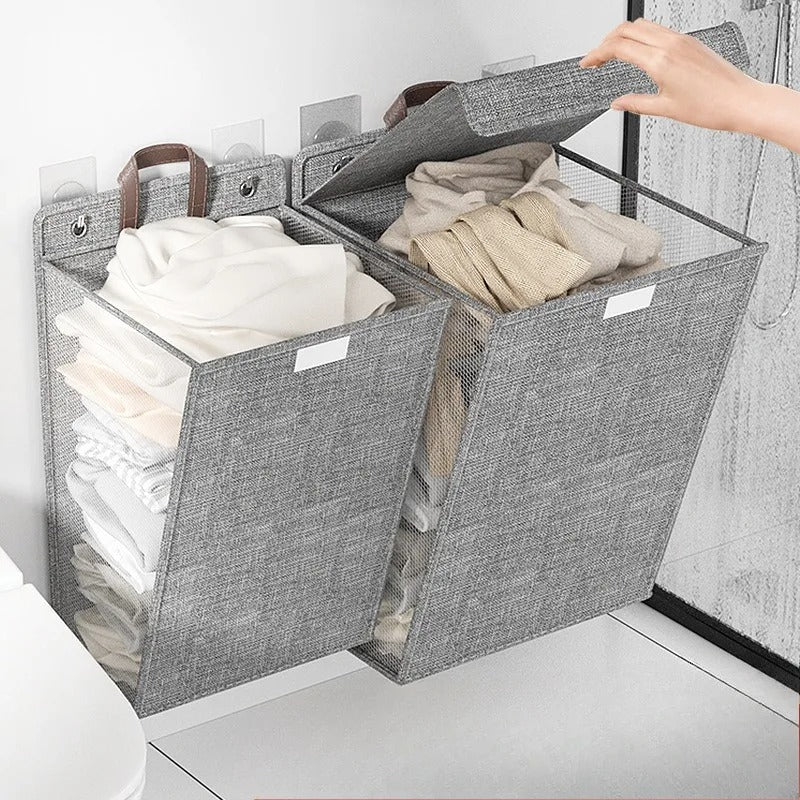 Wall-mounted foldable linen laundry hamper
