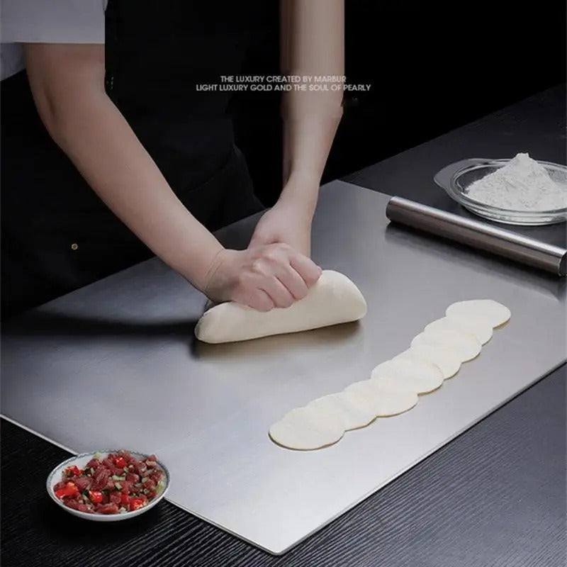 SacredHut | High-quality cutting board made of stainless steel with edge – ideal for homemade pizza, pastries, and more!