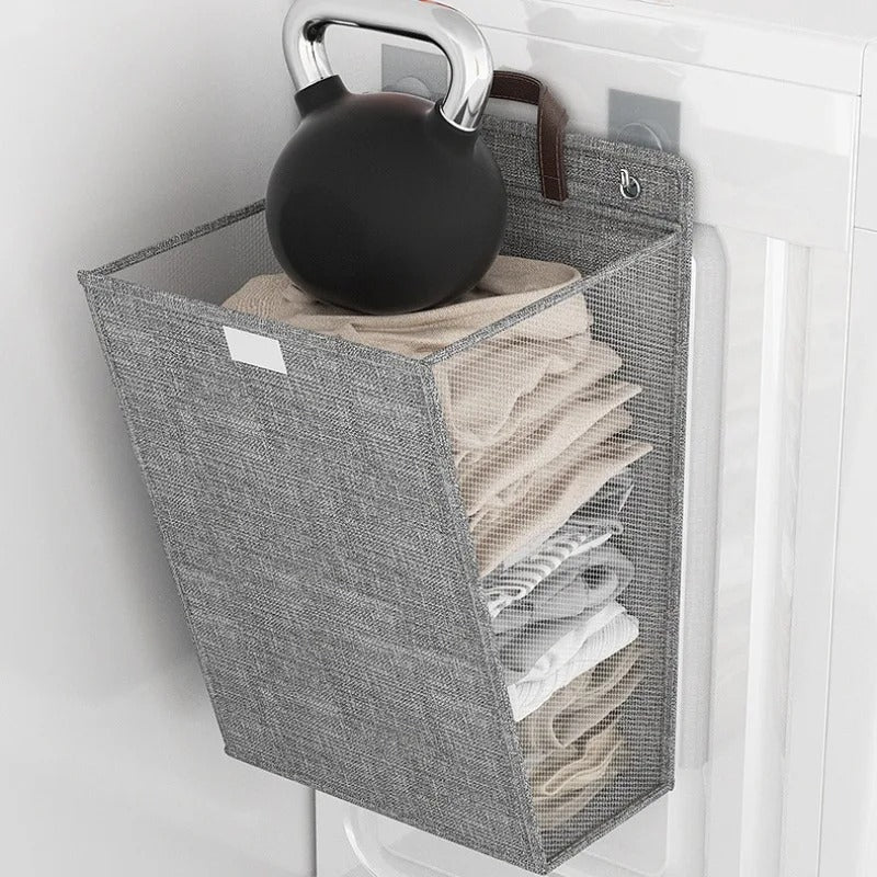 Wall-mounted foldable linen laundry hamper