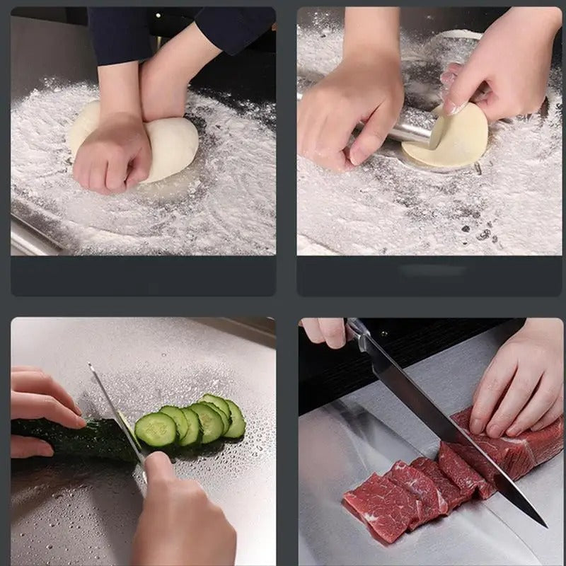 SacredHut | High-quality cutting board made of stainless steel with edge – ideal for homemade pizza, pastries, and more!