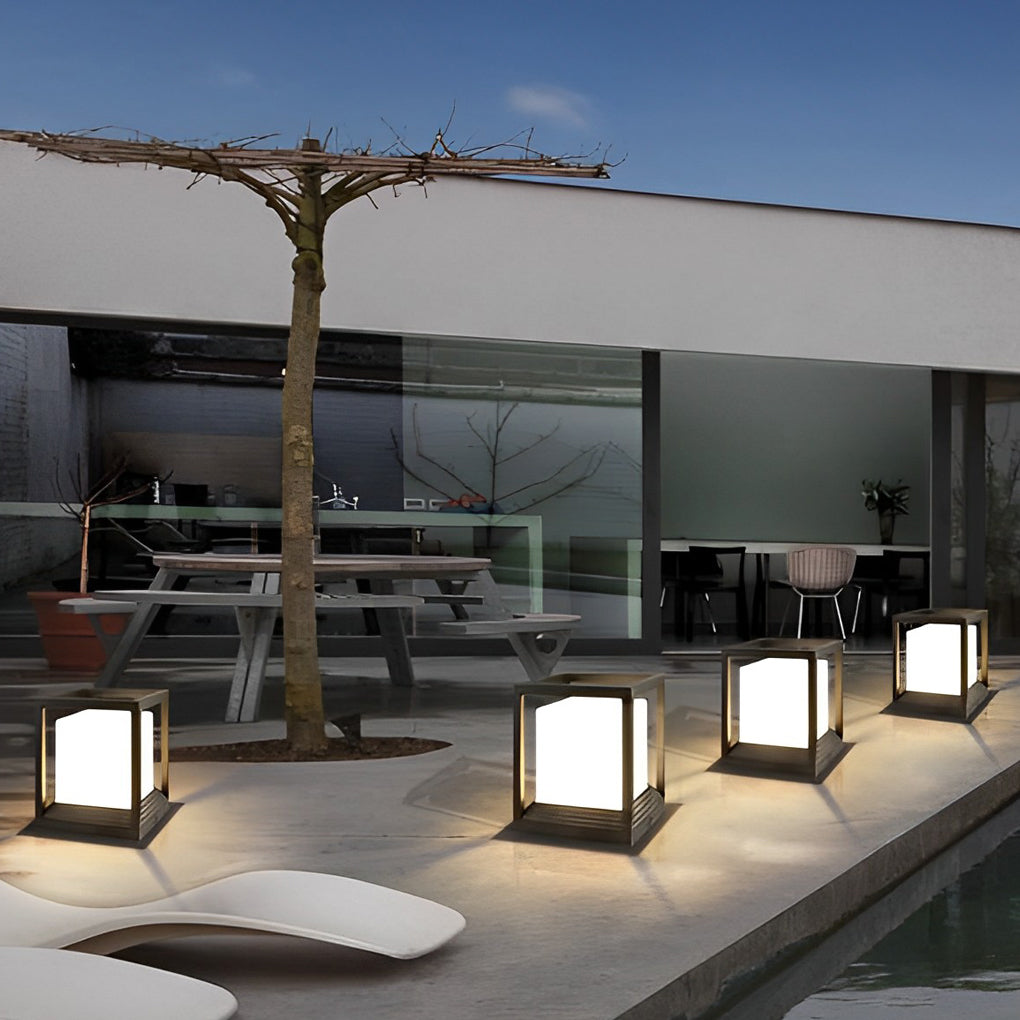 Square Garden Pedestal Light, Solar or Hardwired LED, IP54 — Solar, 8.9''x8.9''x10''