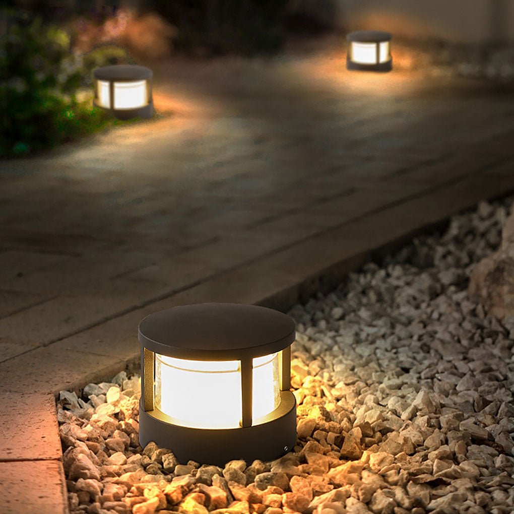 Round Outdoor LED Post Light, Double-Layer Acrylic Shade, IP65 — 4''x4'', With Lid