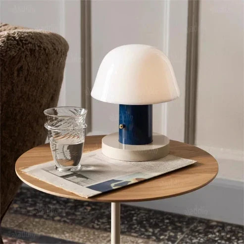 Rechargeable Mushroom Table Lamp, USB-C Dimmable LED Light - Blue