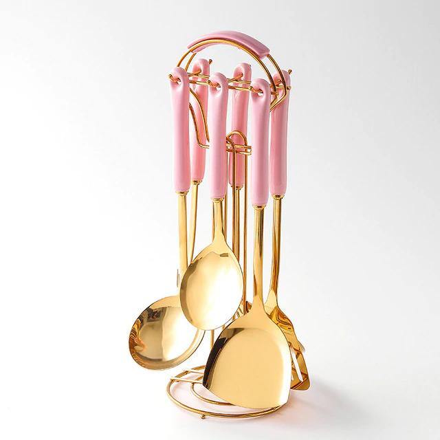 SacredHut | Golden Kitchen Utensils with Stand