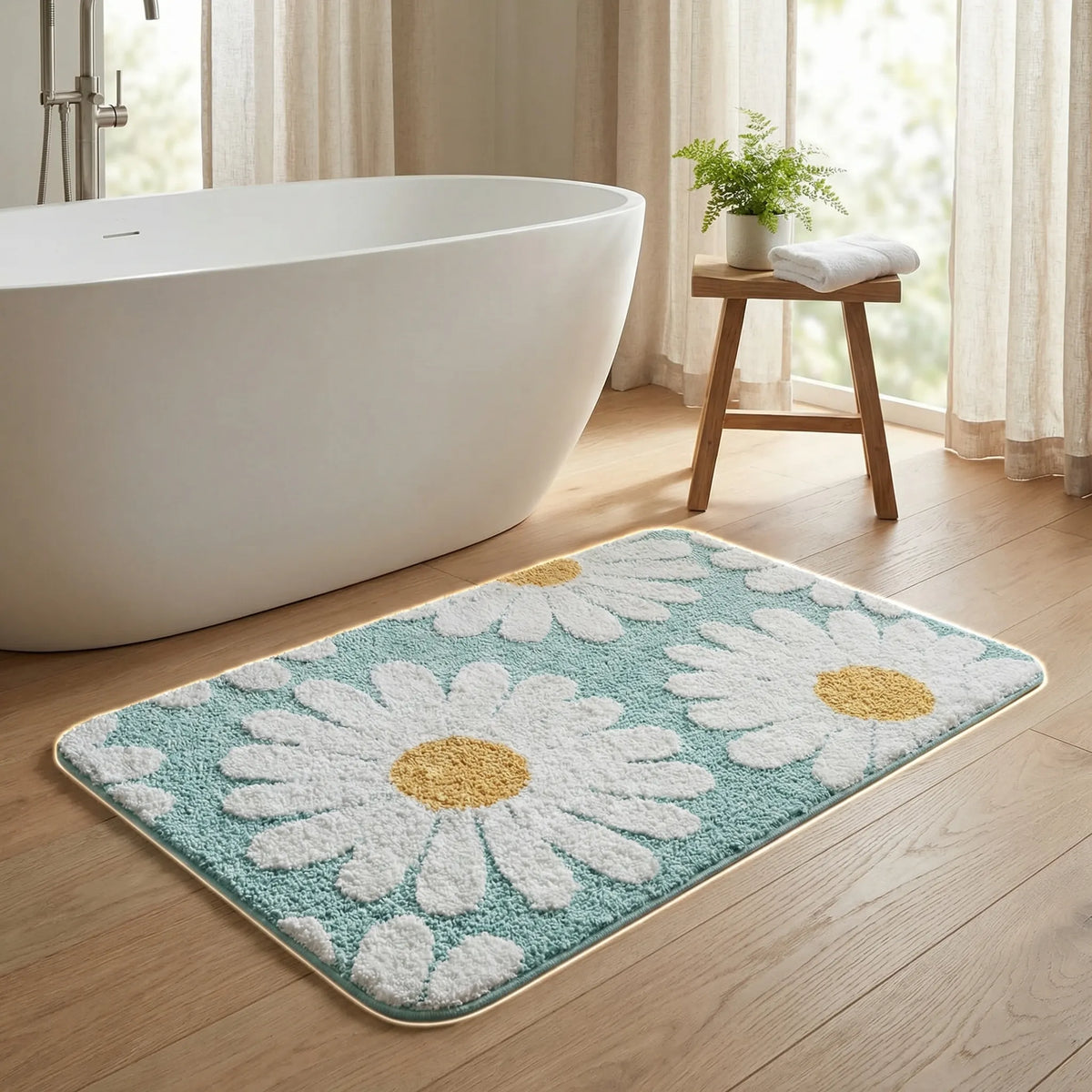 Daisy Bath Mat, Plush Absorbent Rug with Non-Slip Backing - product view 1