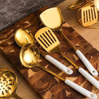 SacredHut | Golden Kitchen Utensils with Stand