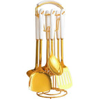 SacredHut | Golden Kitchen Utensils with Stand