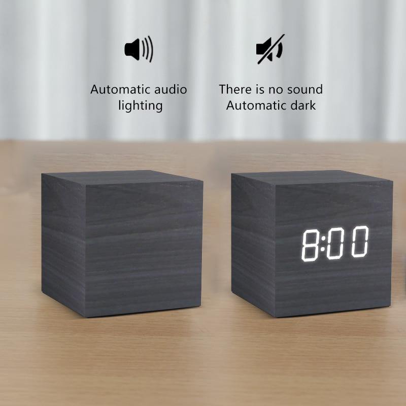 SacredHut | LED alarm clock in wooden cube shape