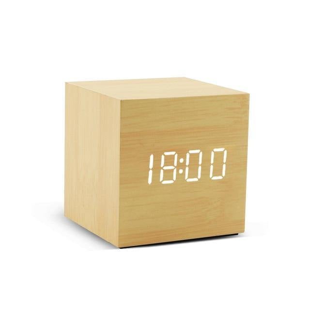 SacredHut | LED alarm clock in wooden cube shape