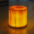 Wood LED Table Lamp, Rechargeable Touch-Control Bedside Light — Cylindrical, 3.3''x3.5''