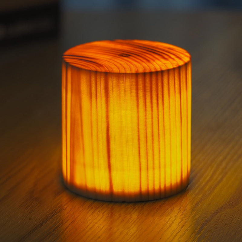 Wood LED Table Lamp, Rechargeable Touch-Control Bedside Light — Cylindrical, 3.3''x3.5''