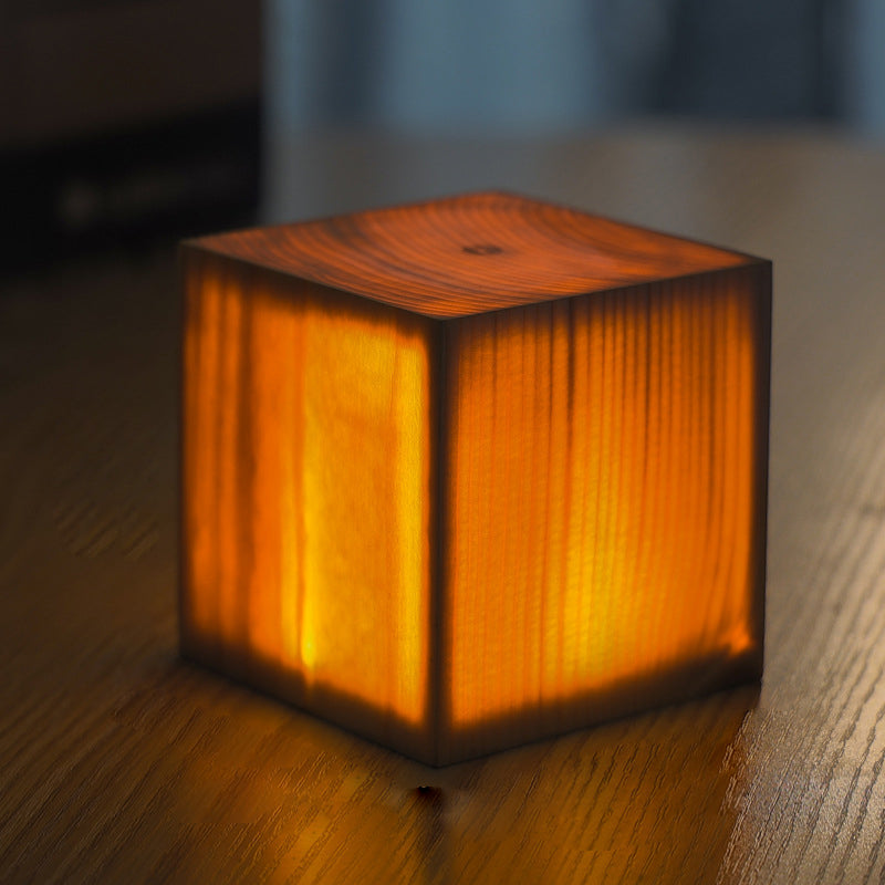 Wood LED Table Lamp, Rechargeable Touch-Control Bedside Light — Square, 3.3''x3.3''x3.5''