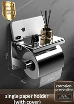 Stainless Steel Toilet Paper Holder with Shelf and Cover - product view 2