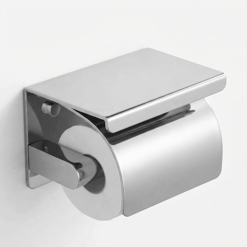 Stainless Steel Toilet Paper Holder with Shelf and Cover - product view 1