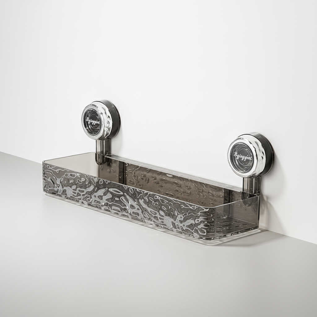 Suction Cup Bathroom Wall Organizer, Clear Storage Shelf - Gray, Rectangular, Low