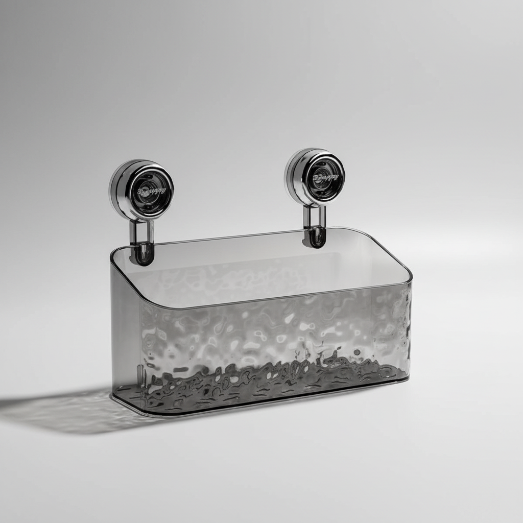 Suction Cup Bathroom Wall Organizer, Clear Storage Shelf - Gray, Rectangular, Tall