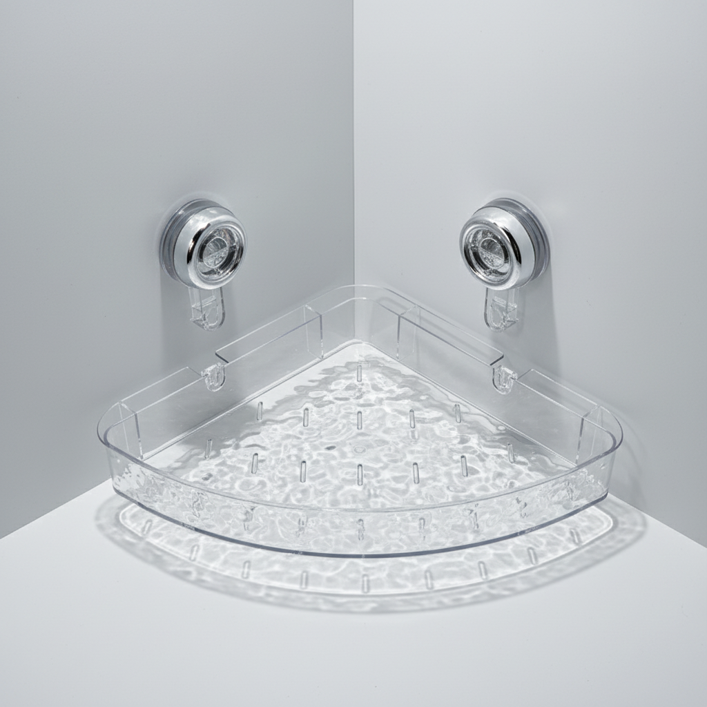 Suction Cup Bathroom Wall Organizer, Clear Storage Shelf - White, Triangle