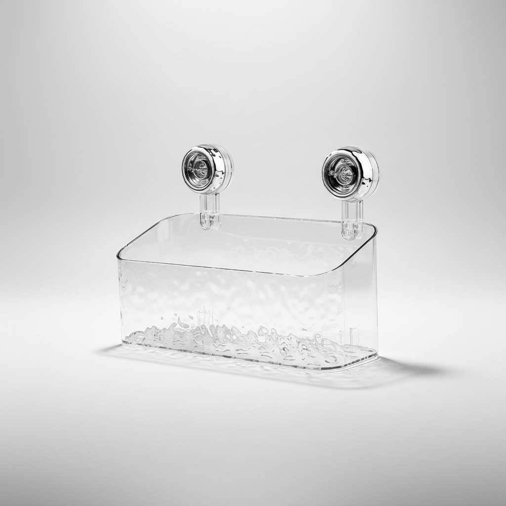 Suction Cup Bathroom Wall Organizer, Clear Storage Shelf - White, Rectangular, Tall