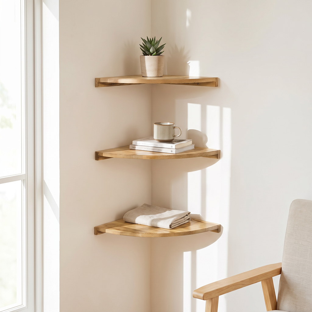 Solid Wood Corner Floating Shelf — product view 2